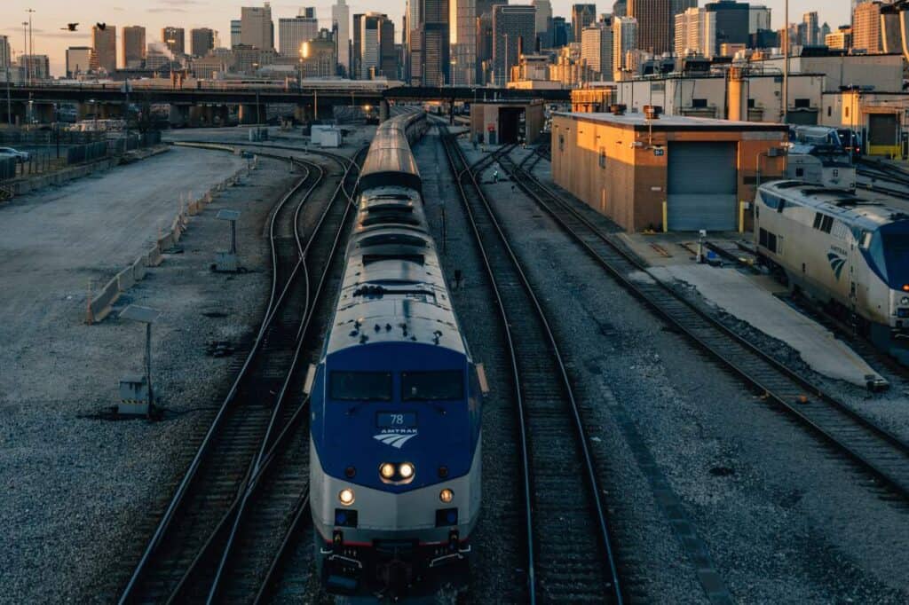 amtrak train on rail in chicago