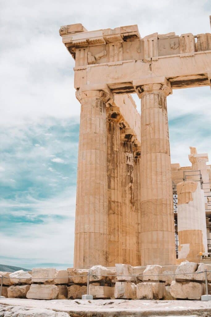 pillars on the Parthenon on the Acropolis of Athens Greece